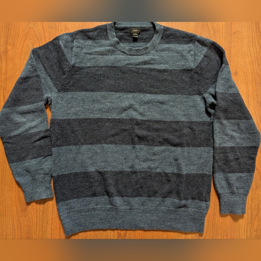 J.Crew Striped Crewneck Sweater Men's Size L Navy Blue 100% Cotton